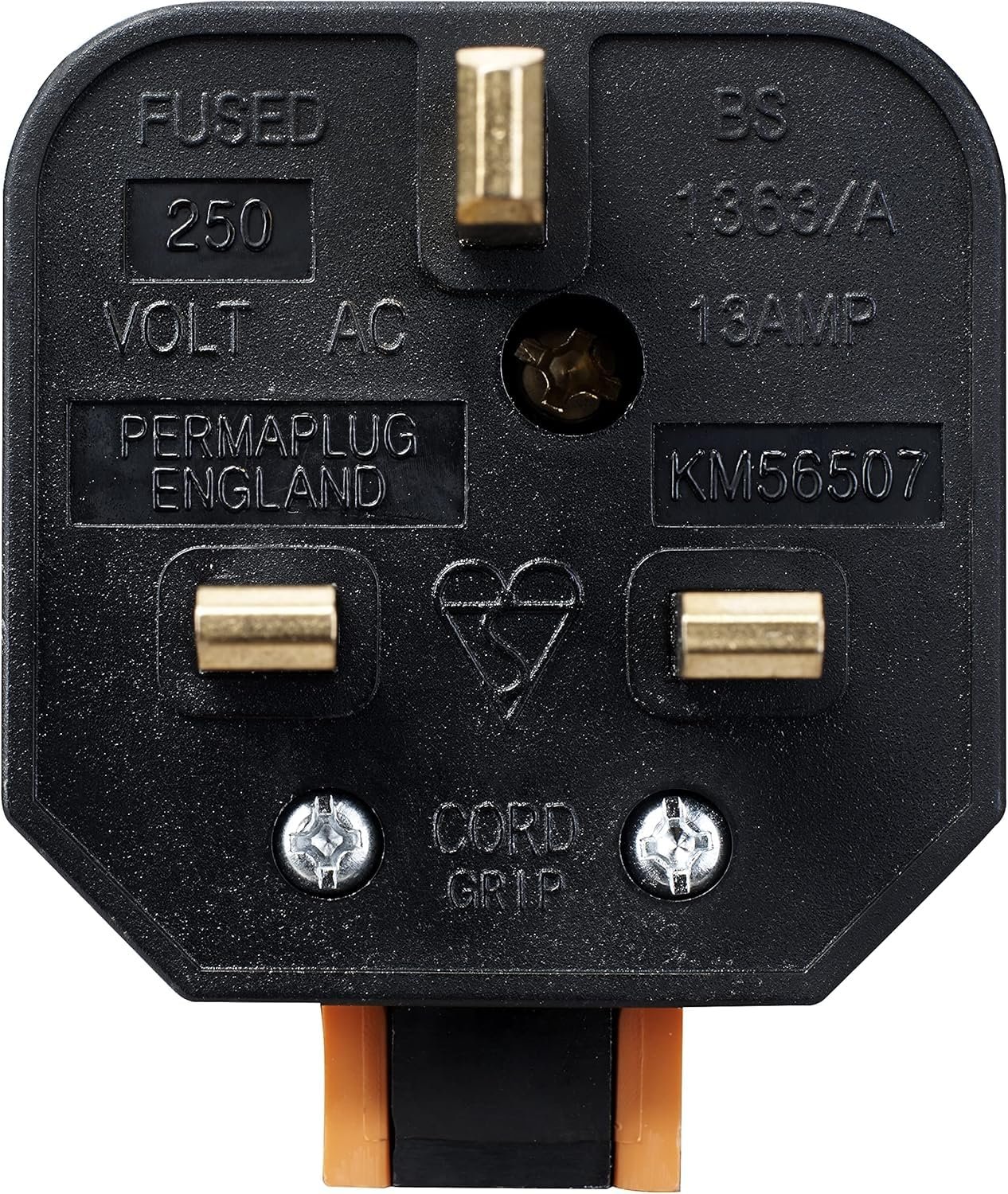 Heavy-Duty 13 Amp UK 3-Pin Mains Plug ( Orange) | Heat-Resistant & Durable Power Plug for Home, Industrial & Workshop Use,BS1363-Certified,3 pin plug uk,13 amp plug uk,(PERMAPLUG)