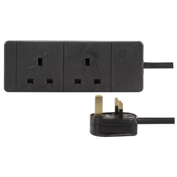 2 Gang Way 15m Metre 13A Mains Power Extension Socket Lead Cable Black