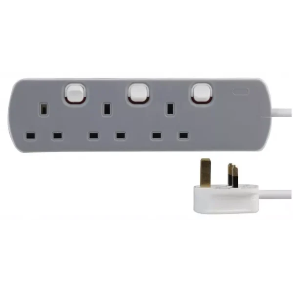 3 Way Gang 1m Individually Switched Mains Power Extension Socket