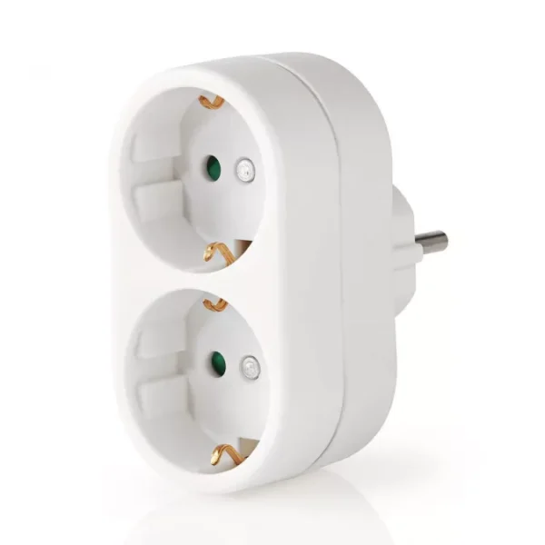 Plug Socket Schuko CEE 7/7 Power Mains Socket Splitter 2 Way CEE 7/7 White