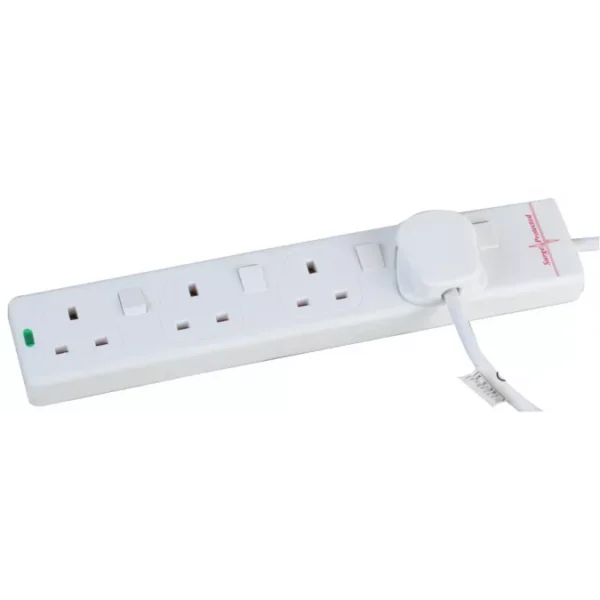 4 Gang Way 5m Metre 13A Mains Power Extension Socket Lead Cable White Individually Switched